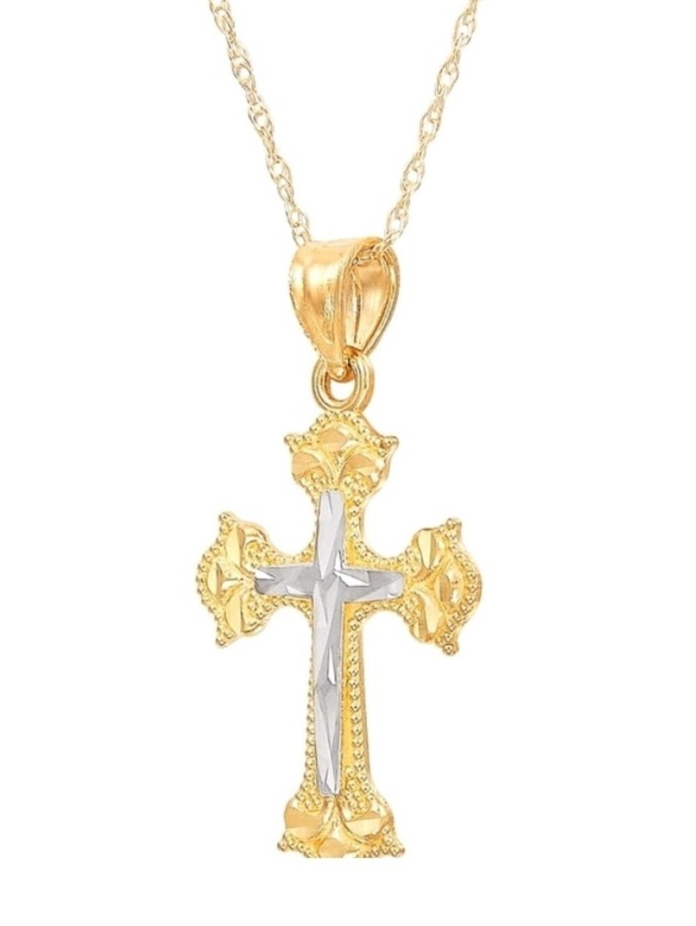 Brilliance Fine Jewelry 10K Yellow Gold with Rhodium Cross Pendant Necklace,18"